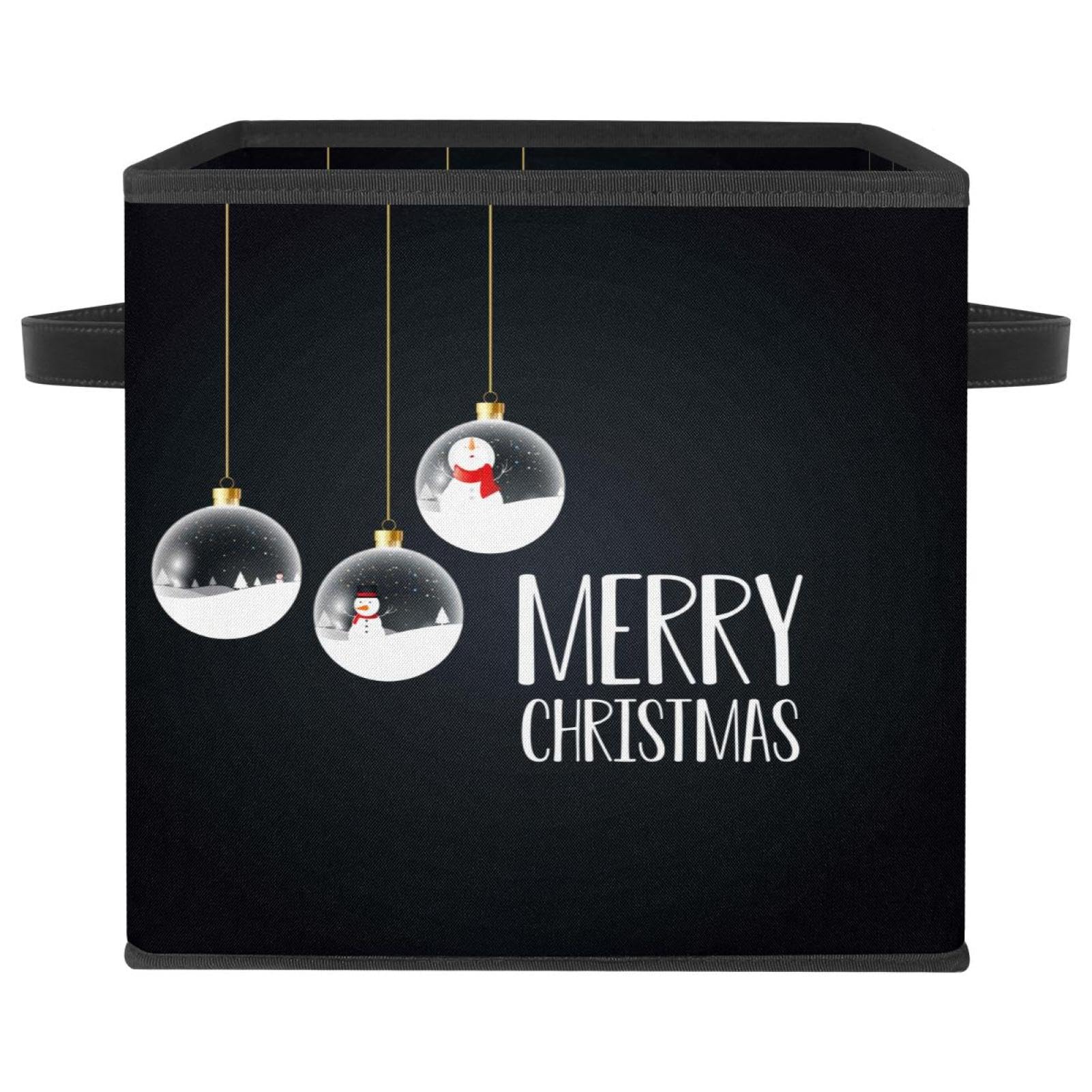 Boîte de rangement cube en tissu de Noël avec poignées robustes
