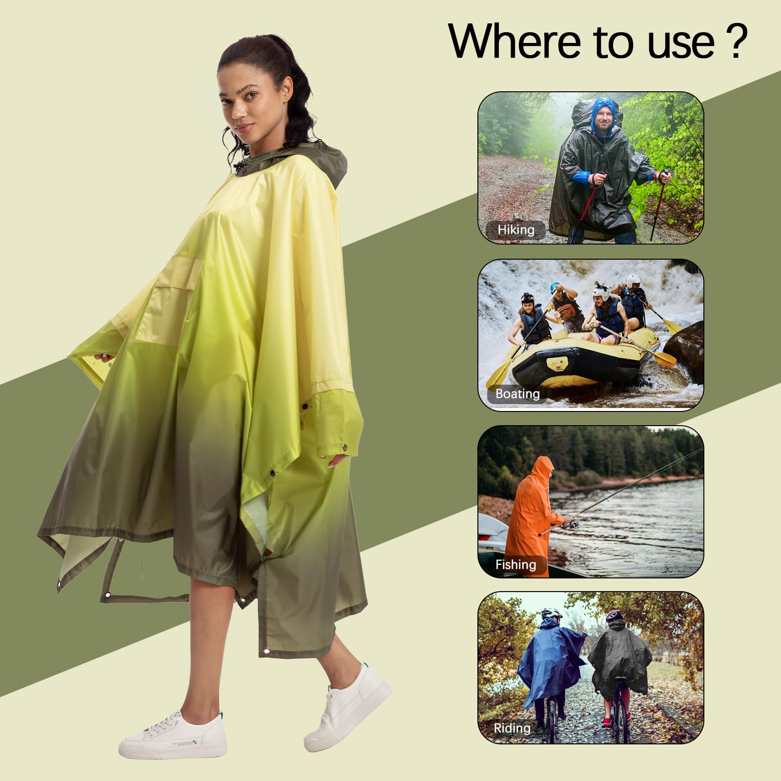 NUUR Veste de Pluie Poncho pour Femme Imperméable Léger Réutilisable Randonnée Manteau de Pluie Veste avec Capuche