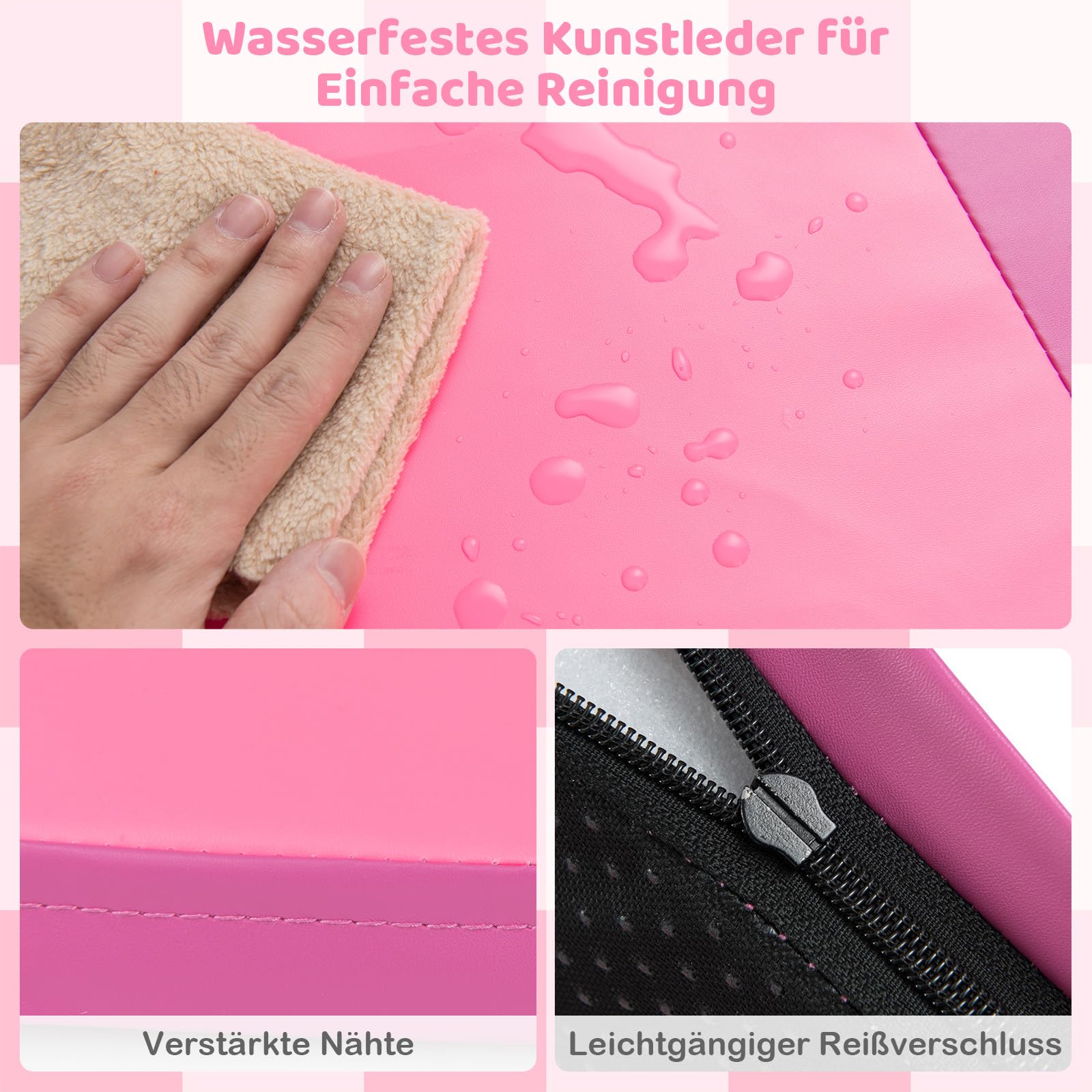 COSTWAY 2 teilige Krabblematte Baby faltbar, 144 x 144 cm Spielmatte mit Kletterverschluss, Bodenmatte aus Kunstleder & Schaumstoff, Spielteppich rutshfest für Kinderzimmer (Rosa)