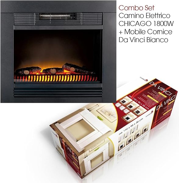 Bakaji Camino Elettrico CHICAGO con Cornice Legno Caminetto 1800W Completo di Mobile, Silenzioso Design Retrò, Stufa a parete da Incasso (Chicago) - 4