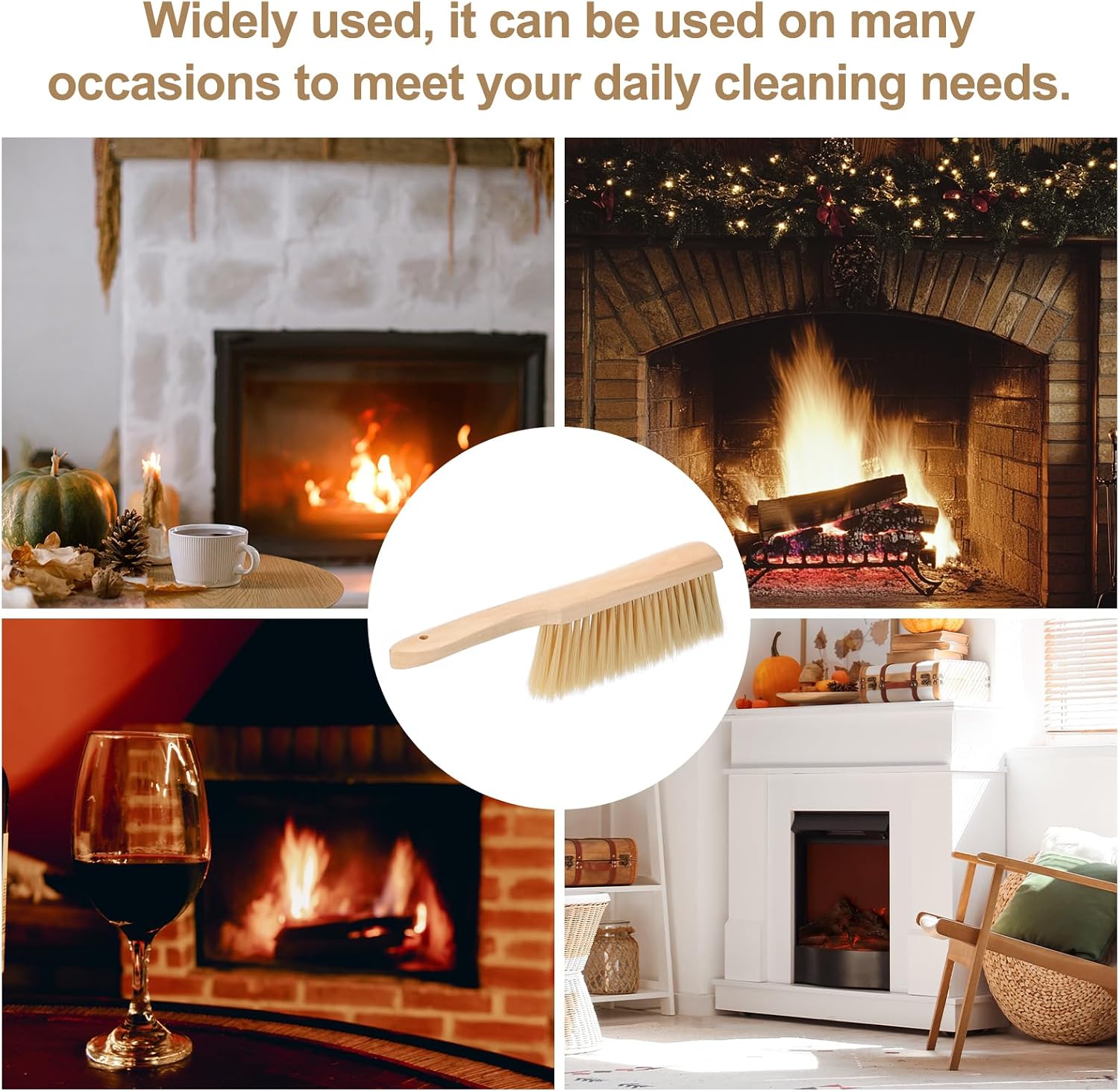 PATIKIL 13" Wood Hand Broom Brush, 2 Pcs Soft Bristles Brush Dust Brush with Handle for Fireplace Sofa Furniture Woodworking Cleaning Drafting, Khaki