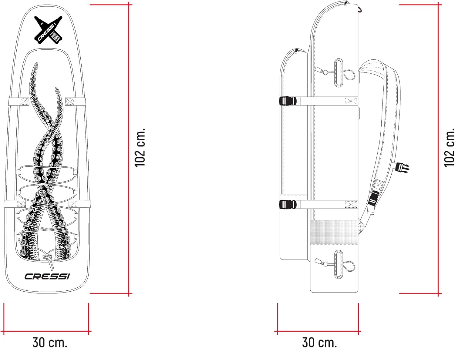 Cressi Freediving Waterproof Backpack - Main Compartment Fits Long Blade Fins - Cooler-Type Front Compartment - Piovra XL: Designed in Italy : Sports & Outdoors