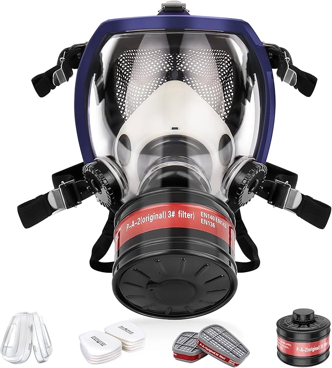 Reusable Full Face Respirator Mask with 40mm Activated Carbon Filter