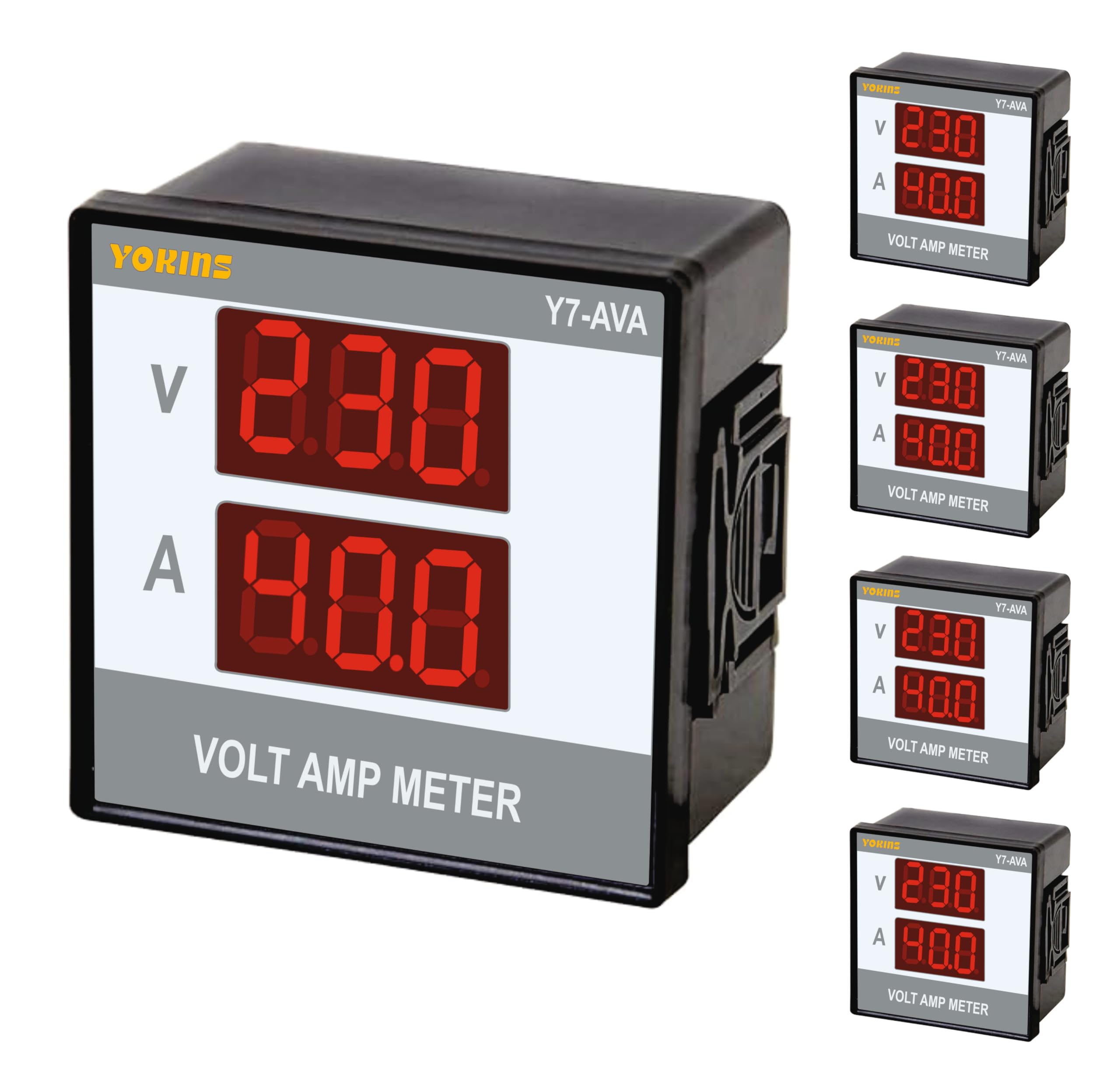 Y7-AVA Digital Volt (90-500V AC) And Ampere (1.0-50A AC) Meter Self Powered 72X72MM Specially Designed For Electrical Panel/Submersible Panel, Volt-Amp (Pack Of 5)