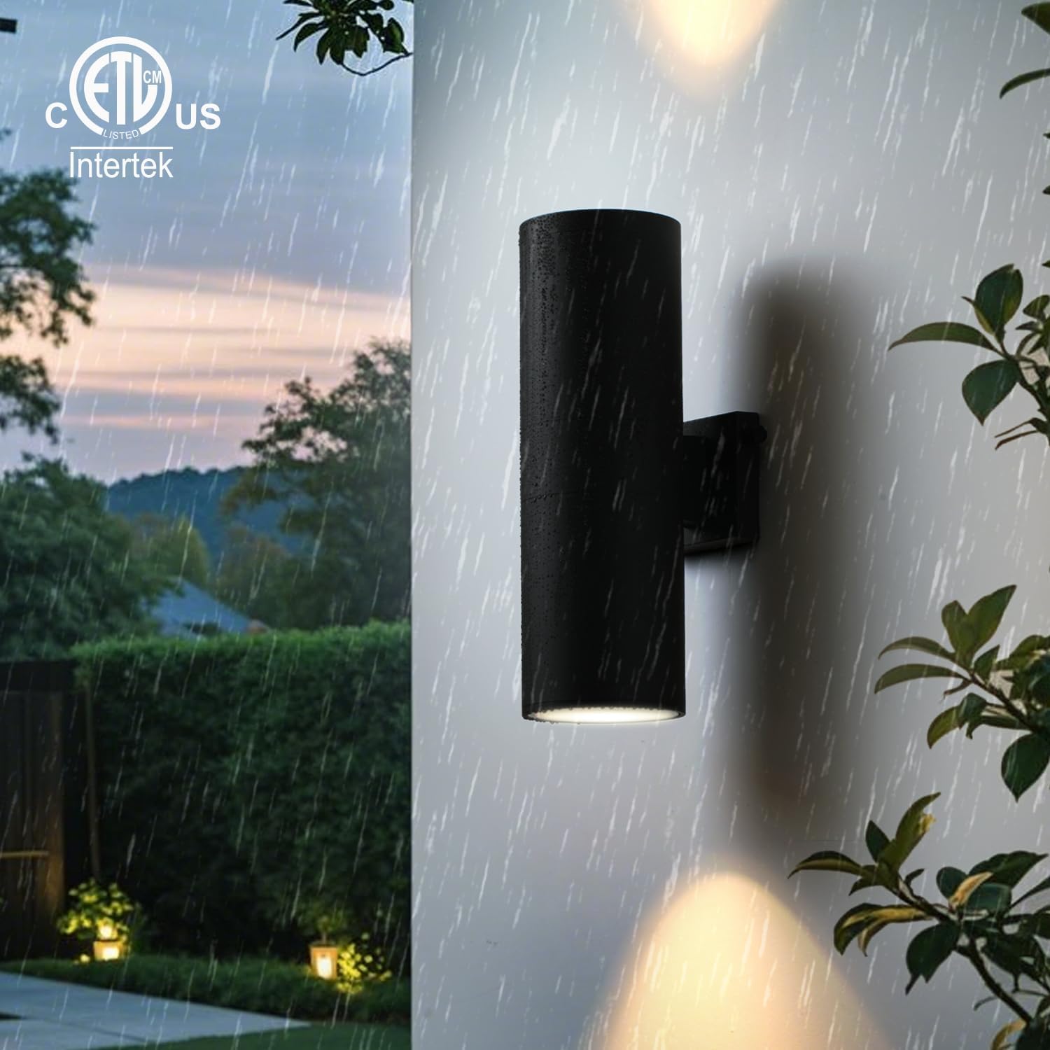mirrea 18" Modern Outdoor Porch Light Patio Light in 2 Lights Dusk to Dawn Photocell Sensor with Matte Black Aluminum Cylinder and Tempered Glass Cover Waterproof Wall Sconce 2 Pack