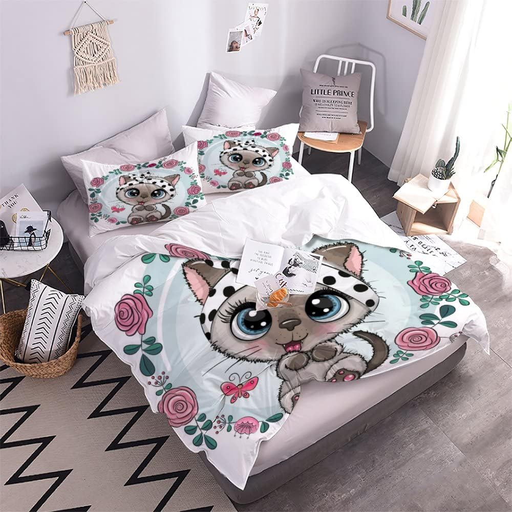 Bedding Duvet Cover 3D Cute Kitten 3 Pieces Beautiful Printed Multi Designs Duvet Quilt Cover Complete Bedding Sets（55"X78"）