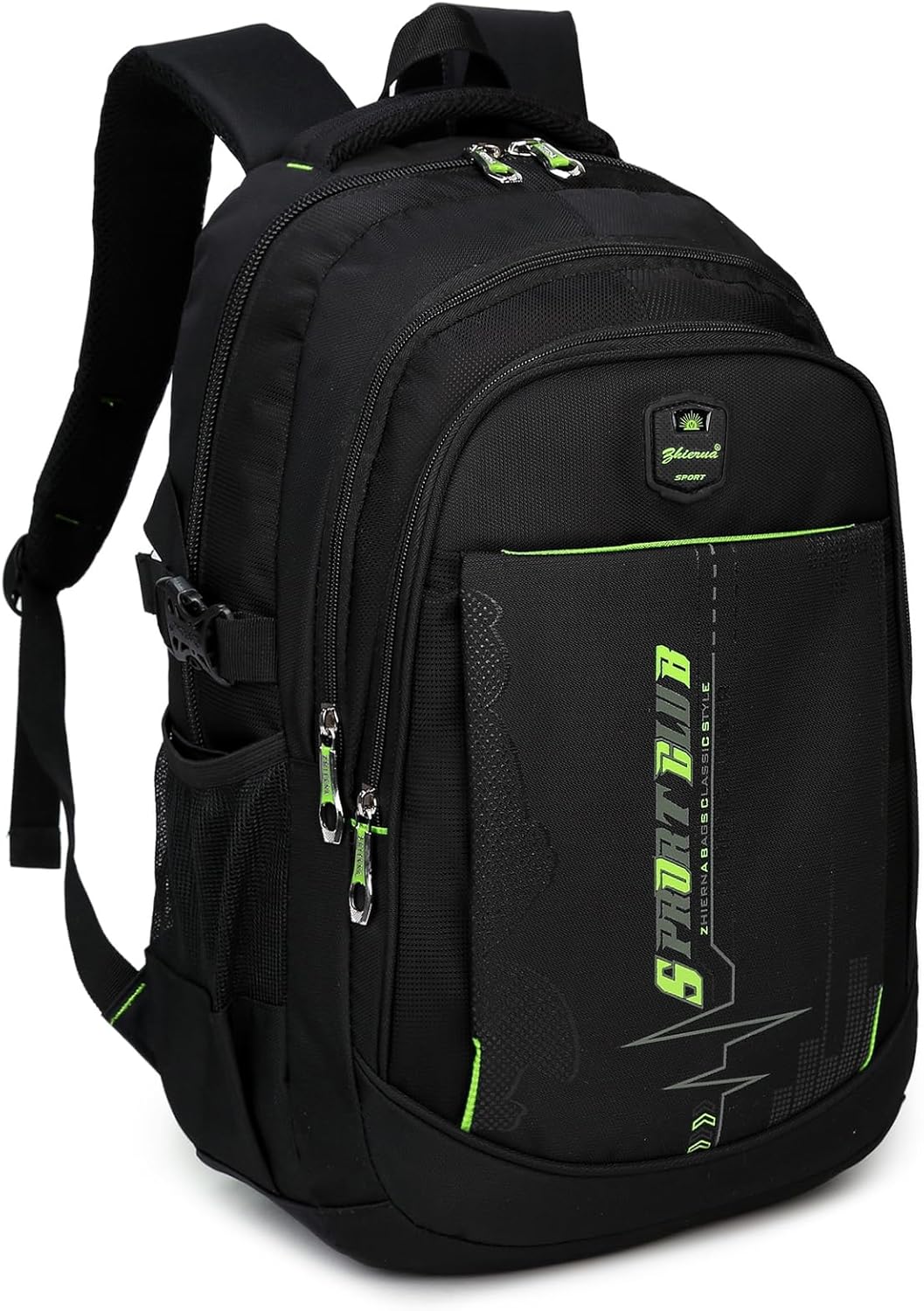 SIVENKE Backpack School Bag 15.6 Inches Multifunctional Laptop Backpack Sports Bag 35L Backpack, Black/Green