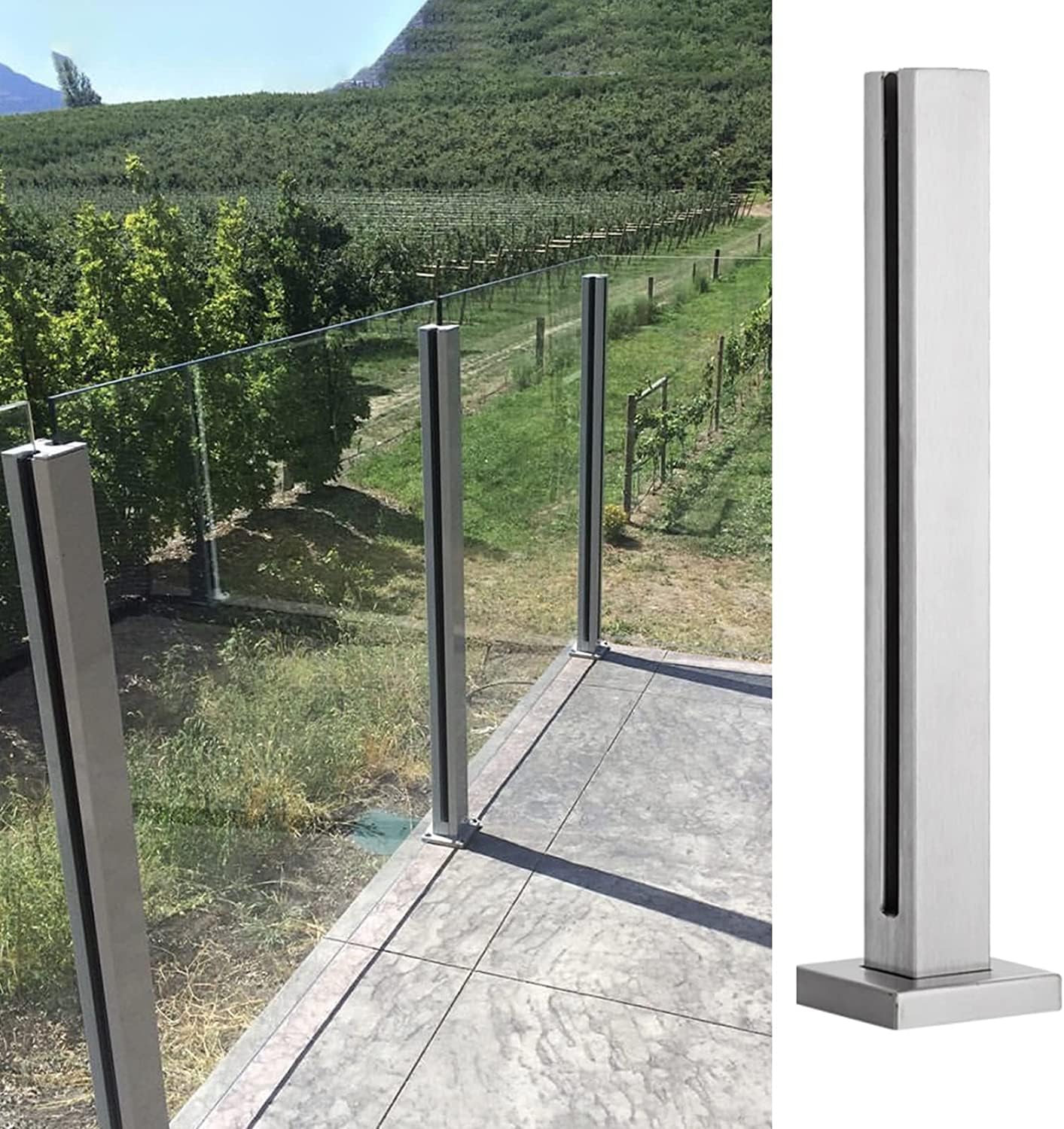 GJZNJYL Stainless Steel Glass Railing Post Clamp for Decks, Pools & Stairs - Square Post Balustrade Glass Clamp for Secure and Stylish Support