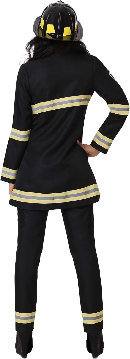 Fun Costumes Women's Black Firefighter Costume - Jacket, Shirt, Pants with Reflective Strips, and Helmet - Image 3