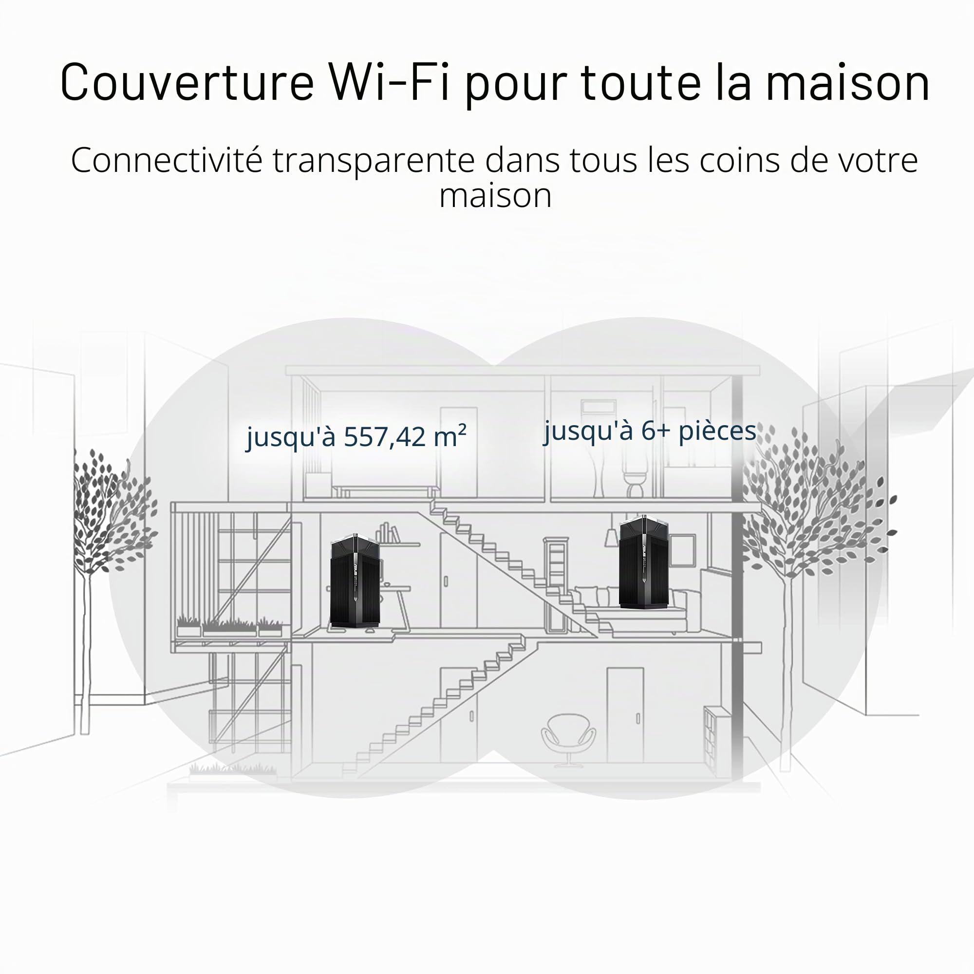 ASUS ZenWiFi Pro ET12 Noir - Pack de 2 - Système Wi-FI 6E AX Mesh, Tri-Bande, 11 000 Mbit/s, 600m2, AiProtection avec TrendMicro à Vie, Port WAN/LAN 2,5 Gigabit + 2 Ports LAN Gigabit, AiMesh