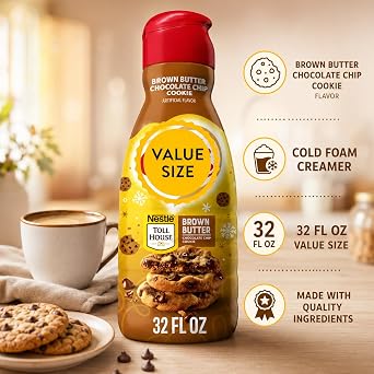 Brown Butter Chocolate Chip Cookie Liquid Coffee Creamer, 32 fl oz Liquid Non-Dairy Creamer for Coffee with Dumbass Coffee Whole Coffee Bean