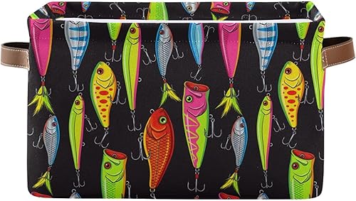 Emelivor Señuelos de pesca coloridos cestas de almacenamiento plegables y decorativas, cesta de almacenamiento para ropa sucia, almacenamiento para