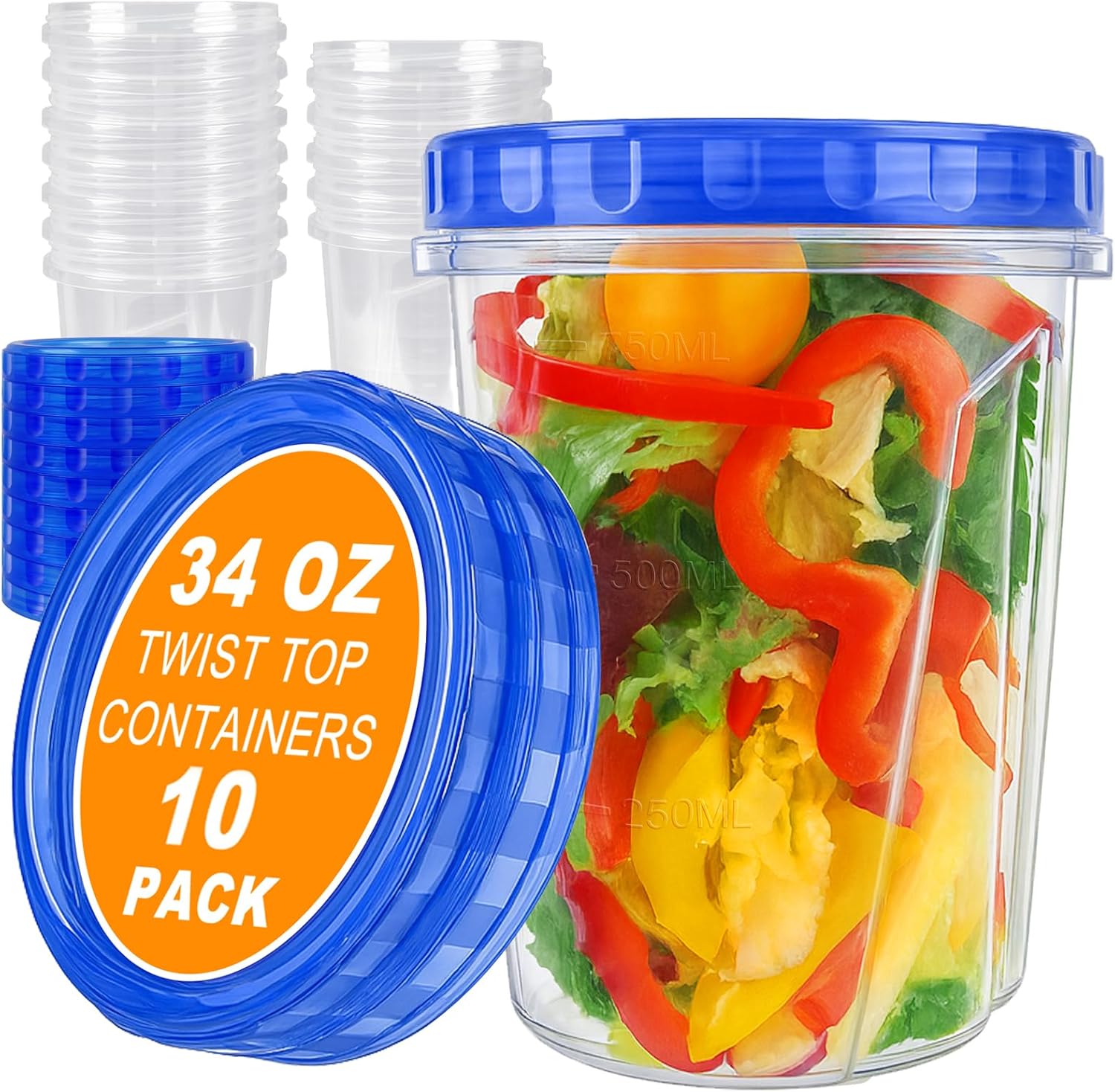 10-Pack 34oz Airtight Food Storage Containers with Twist Lids – Microwave Safe 10-Pack 34oz Airtight Food Storage Containers with Twist Lids – Microwave Safe