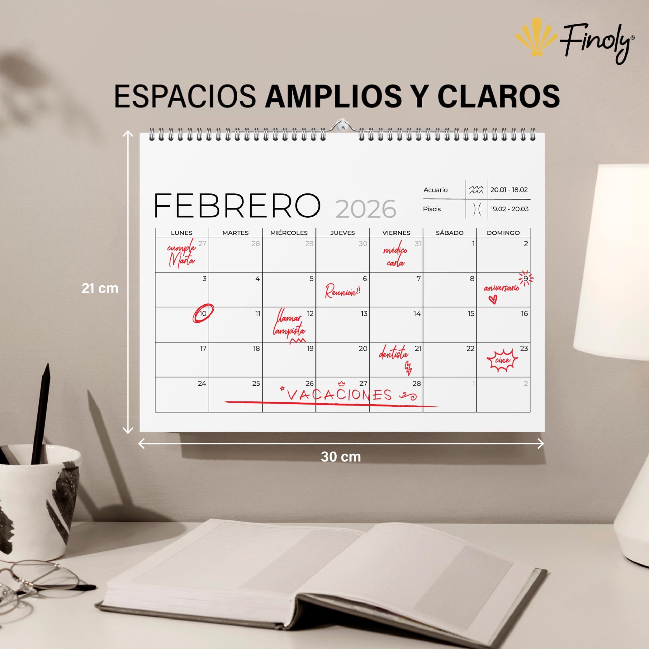 Finoly Calendario 2026 Pared Julio 2026 Diciembre 2027 (18 Meses) | Calendario Mensual 2026 | Calendario Pared 2026 | Almanaque 2026 con Cuelga Fácil