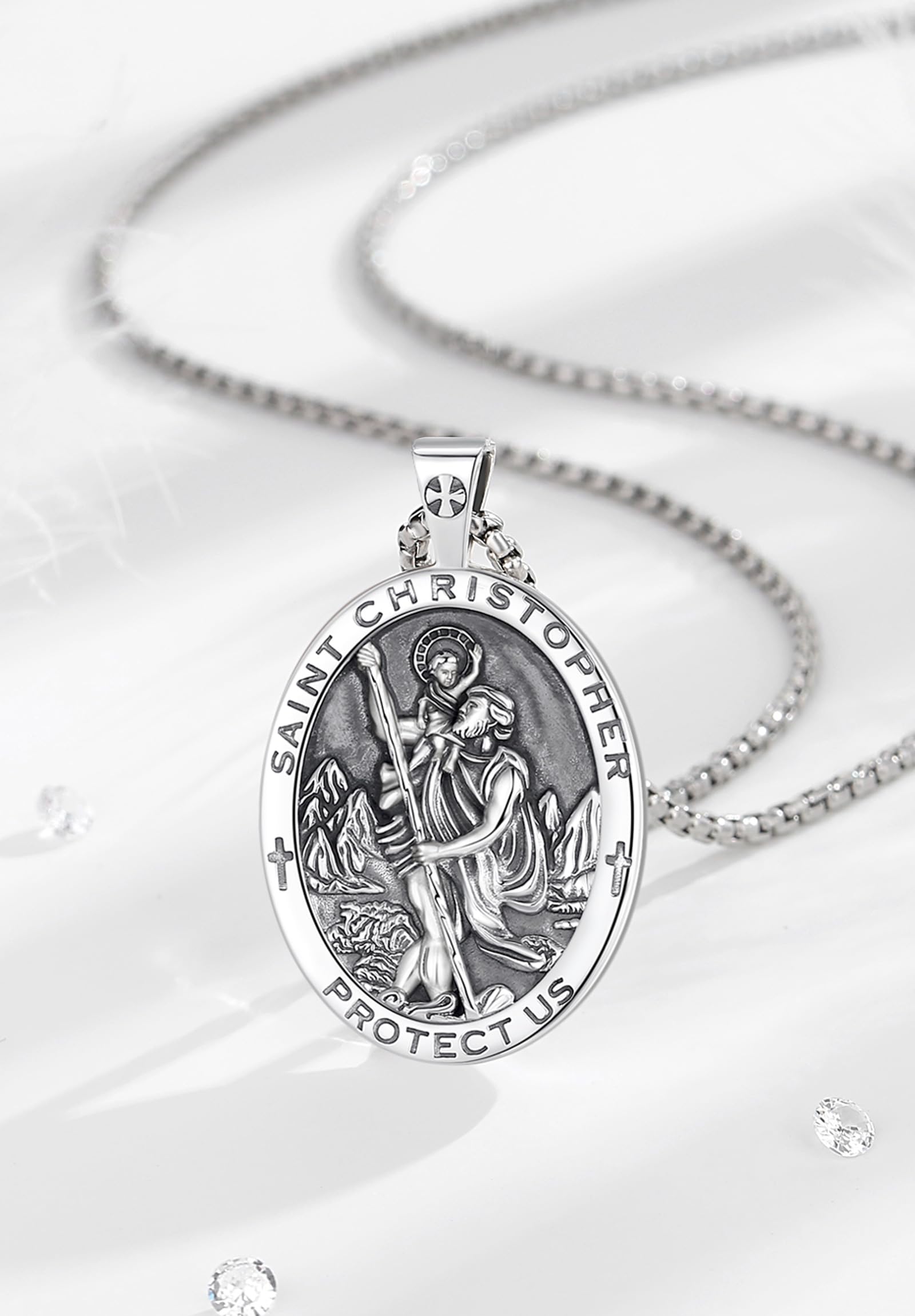 Srebro próby 925 St Christopher/St Michael/St Benedict/St Jude/Virgin Mary/St Gabriel/St Gabriel/St Anthony Naszyjnik dla mężczyzn i kobiet, ochrona religii, amulet, wisiorek,