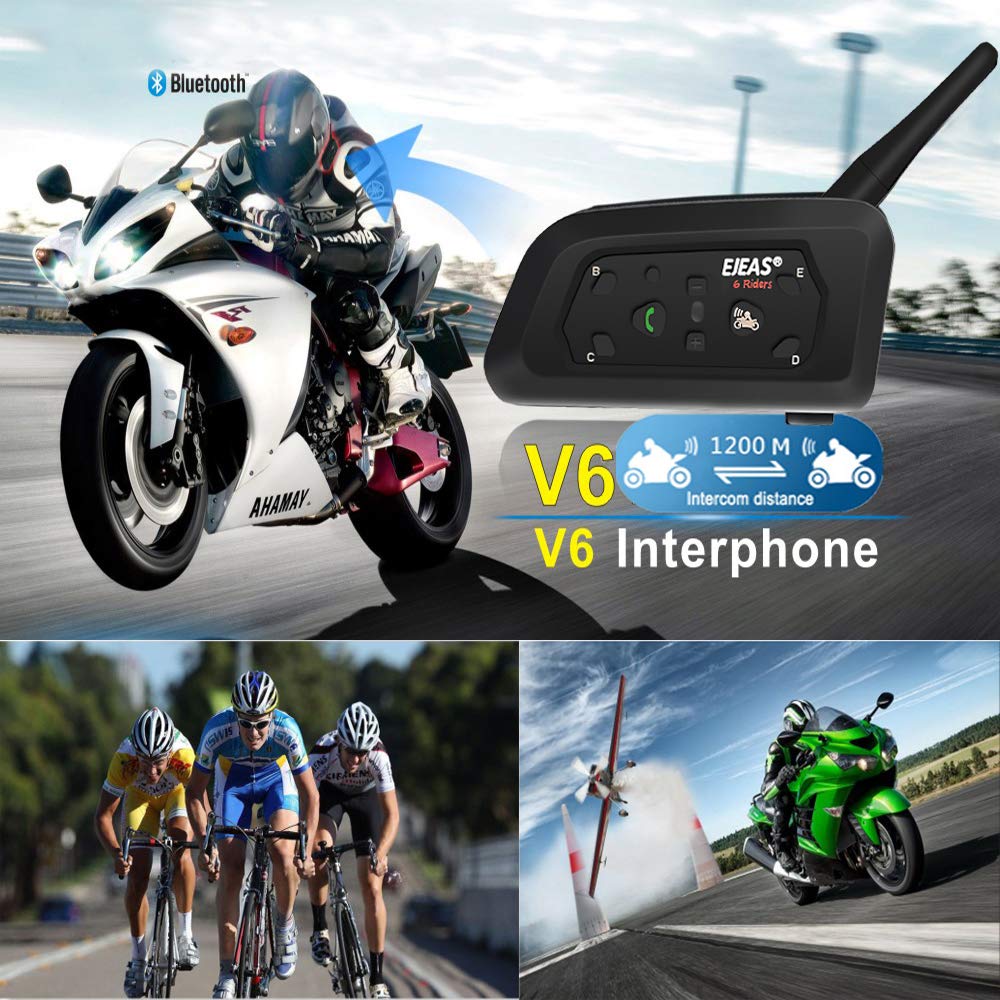 EJEAS V6 Pro 1200M Impermeabile Interfono Moto, Moto Auricolare Bluetooth con Cancellazione del Rumore, Comunicazione Bluetooth per Casco Moto con Fino a 6 Riders (2 Pezzo)