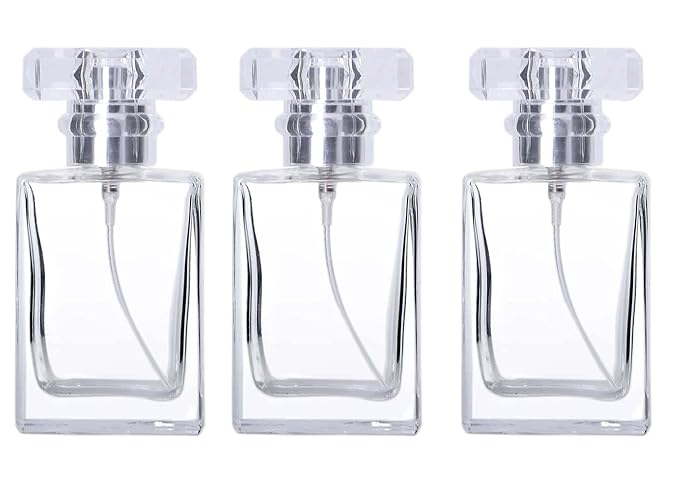 Hunky Dory 3pcs 30ml Empty Clear Glass Delicated Perfume Decant Spray Bottles with Metally Pump and Unique Cap For DIY Perfume, Essential Oils, Rose Water, Travel Use