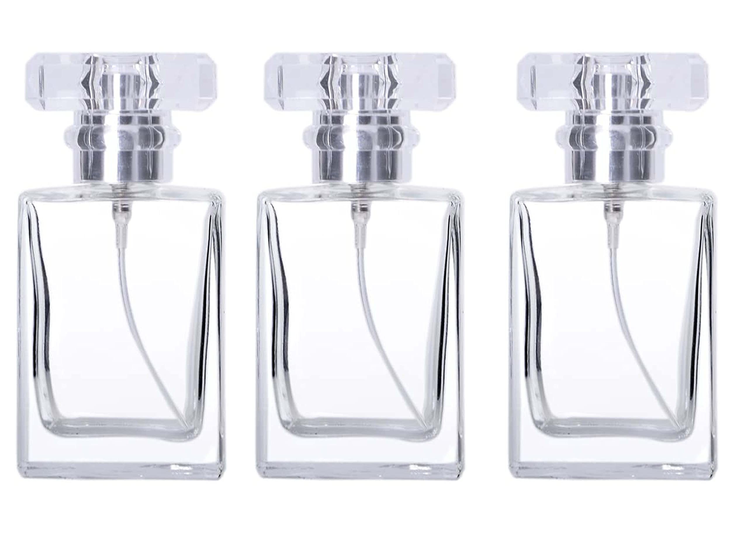 Hunky Dory 3pcs 30ml Empty Clear Glass Delicated Perfume Decant Spray Bottles with Metally Pump and Unique Cap For DIY Perfume, Essential Oils, Rose Water, Travel Use