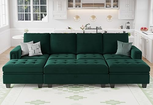 Belffin Sofá cama modular convertible de terciopelo de 4 asientos con diván reversible, sofá cama seccional con almacenamiento otomano, sofá