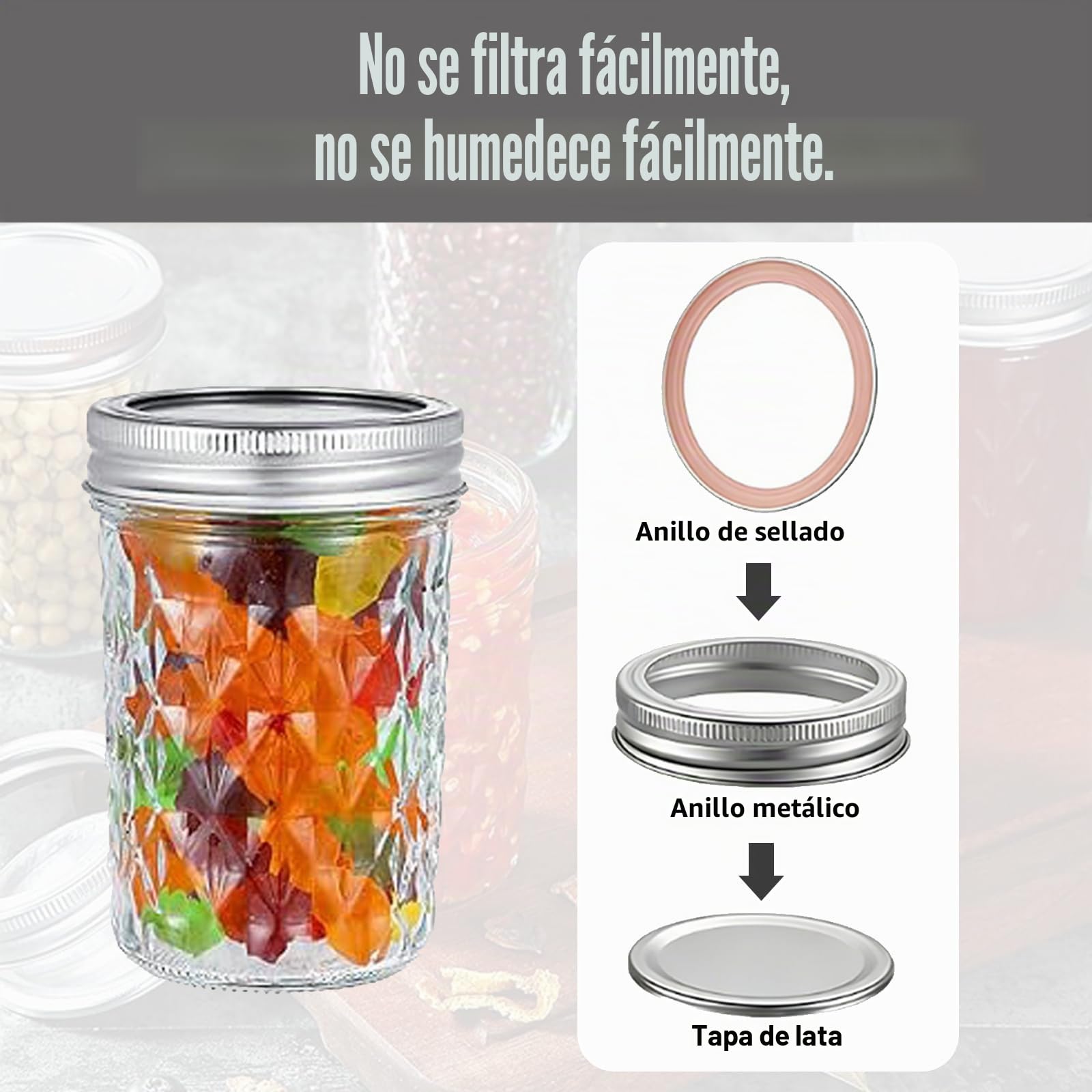 Botes de Cristal con Tapa de 250 ml, 12 pcs Tarros de Cristal con Tapas, Tarros Mason de Boca Ancha con Tapas Herméticas, Tarros de Almacenamiento de Alimentos, para Especias, Mermelada, Miel