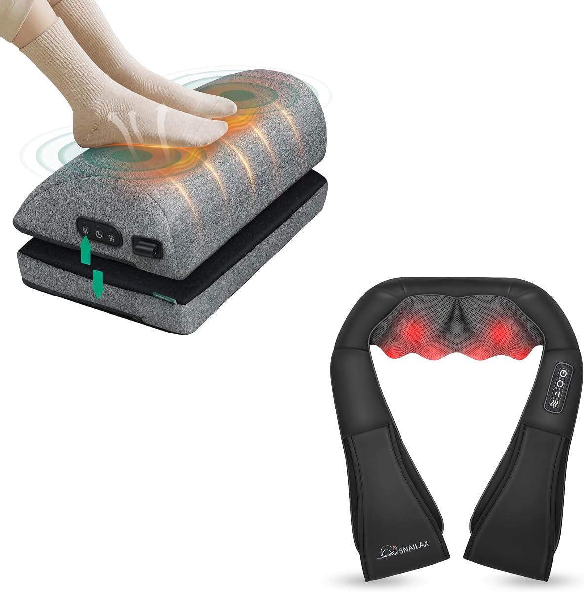 Masajeador Shiatsu para cuello y hombros y reposapiés debajo del escritorio en el trabajo