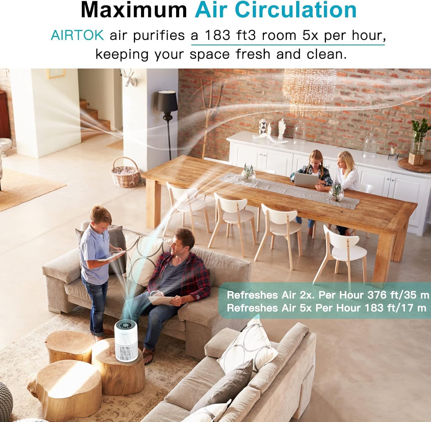 AIRTOK Purificatore Aria, con Funzione Aromaterapia H13 Filtro HEPA Elimina il 99 — immagine 5 di 11