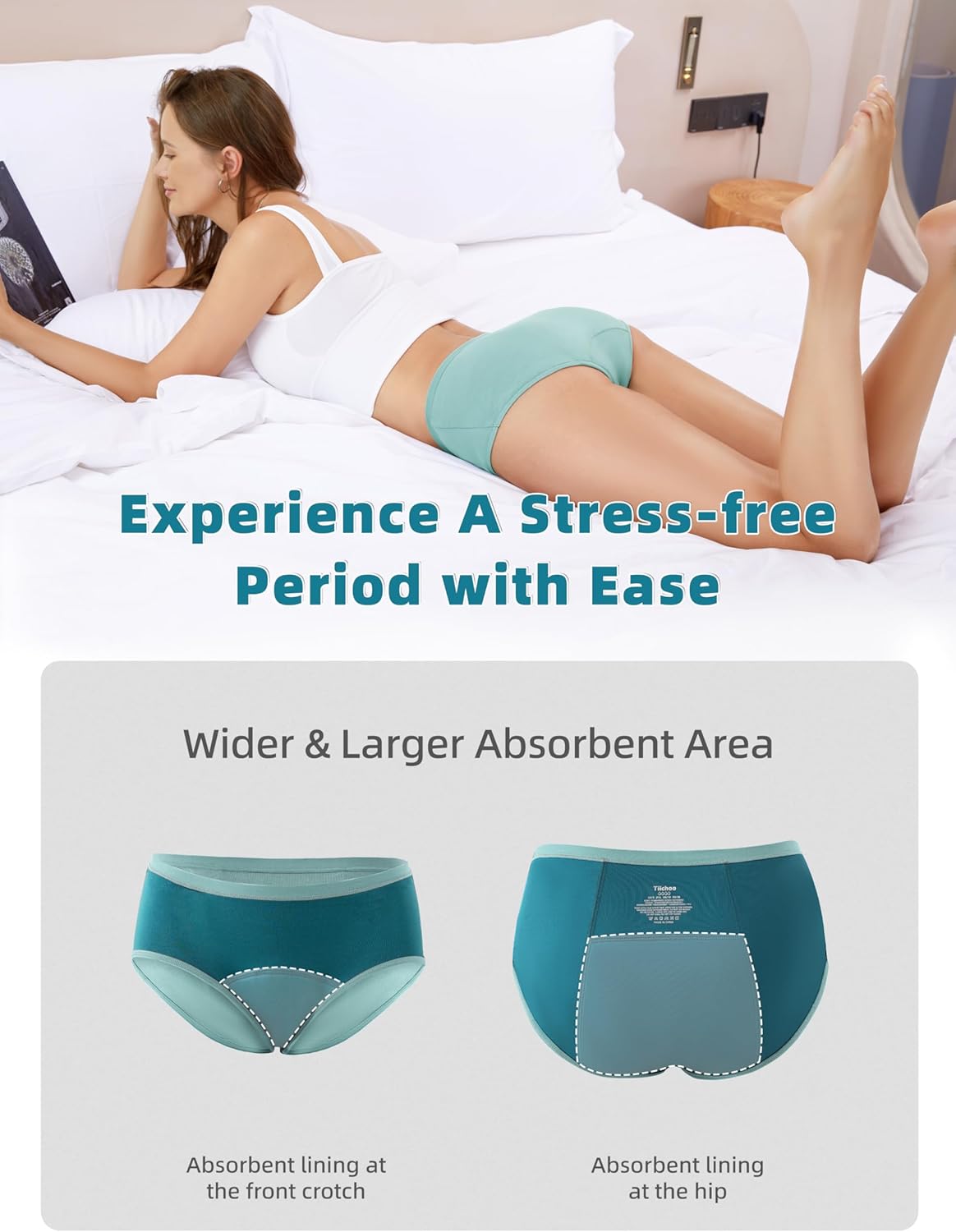 TIICHOO Period Underwear for Women Heavy Flow Soft Menstrual Panties Teens Ladies Leakproof Incontinence 5 Pack - Image 4