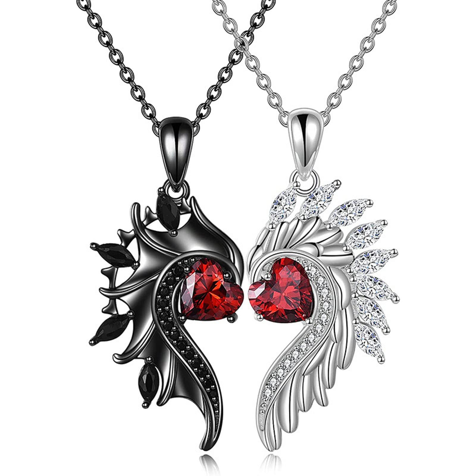 NIHENHAO Pendant Necklaces Angel Devil Wing Shaped Pendant Necklaces Jewelry Alloy Material Birthday Gift for Women Men Girls