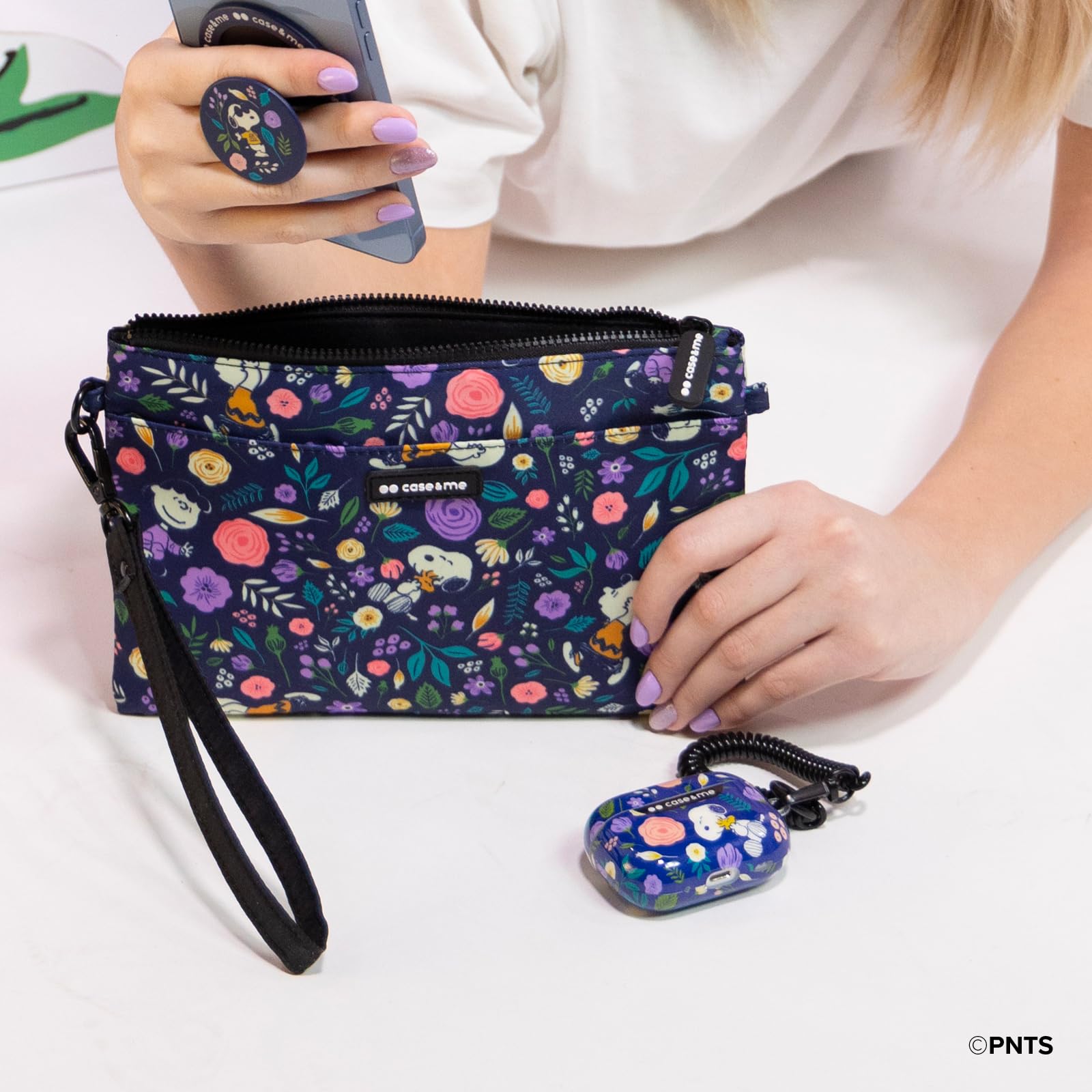 case&me Etui na Airpods Pro/Airpods Pro 2 Peanuts skórka do Airpods Snoopy, opaska sprężynowa, klips, kompatybilne z ładowaniem bezprzewodowym