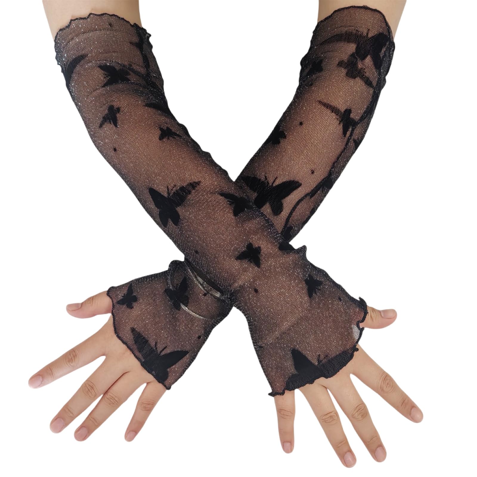 MICFENY Black Gloves With Detachable Butterfly Sleeves Tulle Polyester Halloween Stage