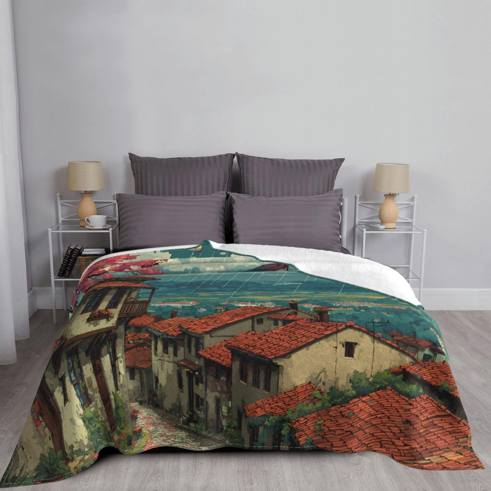 Manta de viaje portátil de 80 x 60 pulgadas, suave, resistente a las arrugas, plegable, exquisita impresión de cometas sobre las colinas