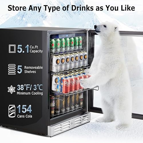Miniatura 9 de Kalamera Refrigerador de bebidas, enfriador de bebidas de 24 pulgadas debajo del mostrador para 154 latas, rango de temperatura de 32 a 41 ℉
