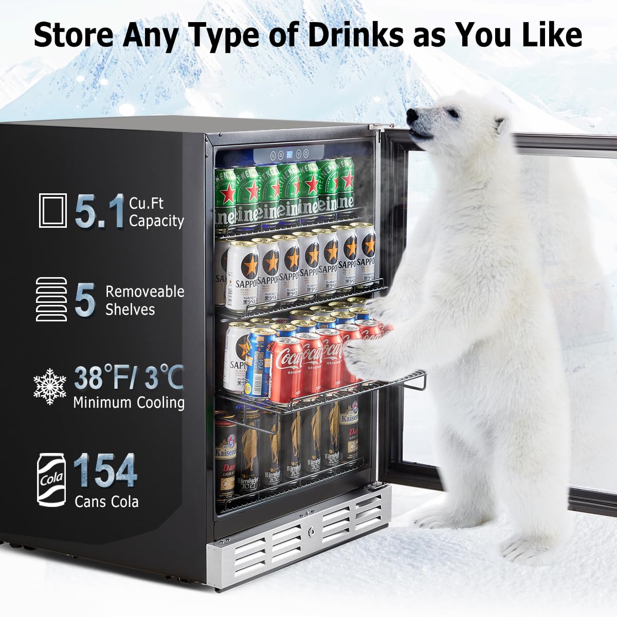 Kalamera 24 Inch Beverage Refrigerator - 154 Cans Capacity Beverage Cooler- Fit Perfectly Into 24" Space Built In Counter Or Freestanding - For Soda, Water, Beer Or Wine - For Kitchen, Bar Or Office on Fridge.com - View 2