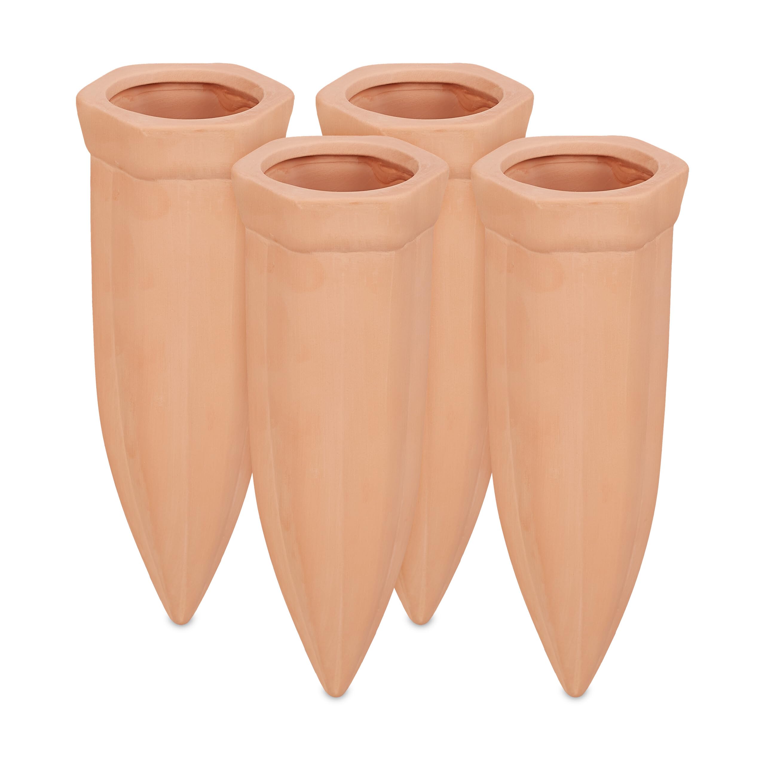 Relaxdays Zestaw 4 glinianych końcówek do podlewania butelek PET o pojemności 1,5 l, stożek do podlewania (wys. x szer. x gł.): 15 x 5,5 x 5 cm, terakota