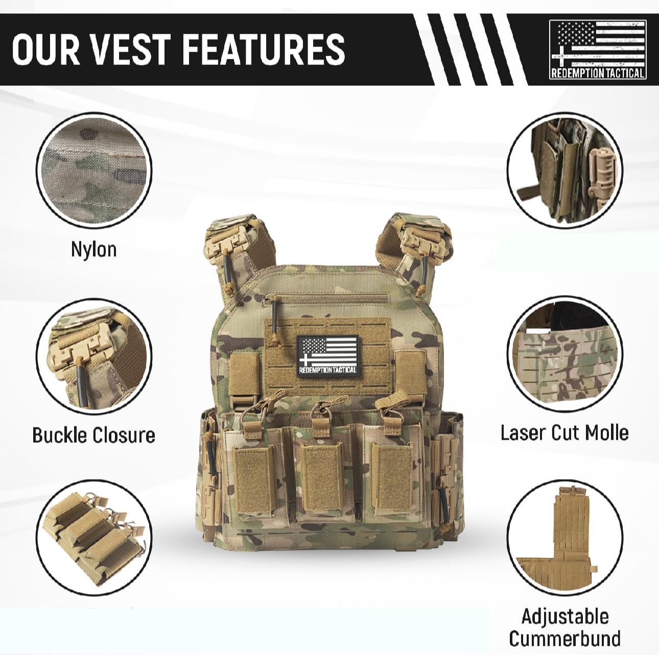 Redemption Crusader 2.0 Airsoft Vest With Molle Quick Release Buckles And Adjustable Size Sides | Made from 1000D Nylon - Image 2