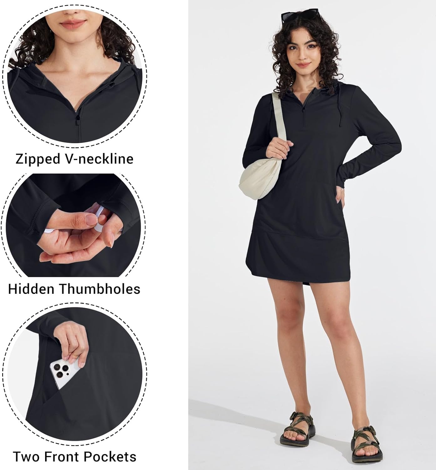 Willit Women's UPF 50+ Swim Cover-Up Dress Hooded Beach Sun Long Sleeve Swimwear Quick Dry SPF Swim Shirts - Image 4