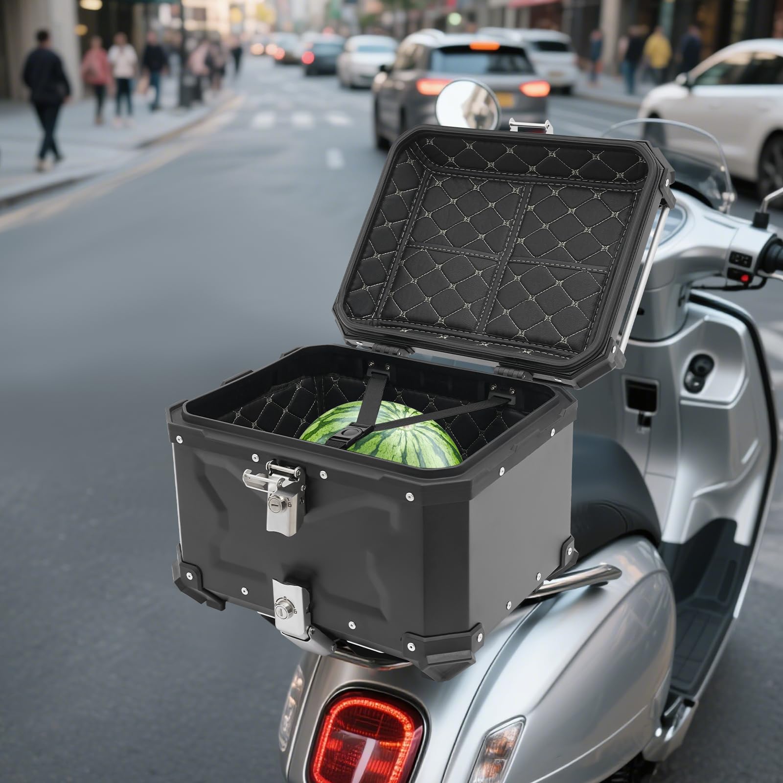 Caja de techo trasera para motocicleta de 45 litros, caja de techo de aleación de aluminio, caja de techo multiusos negra para vehículos, adecuada para montar en la parte trasera de motocicletas