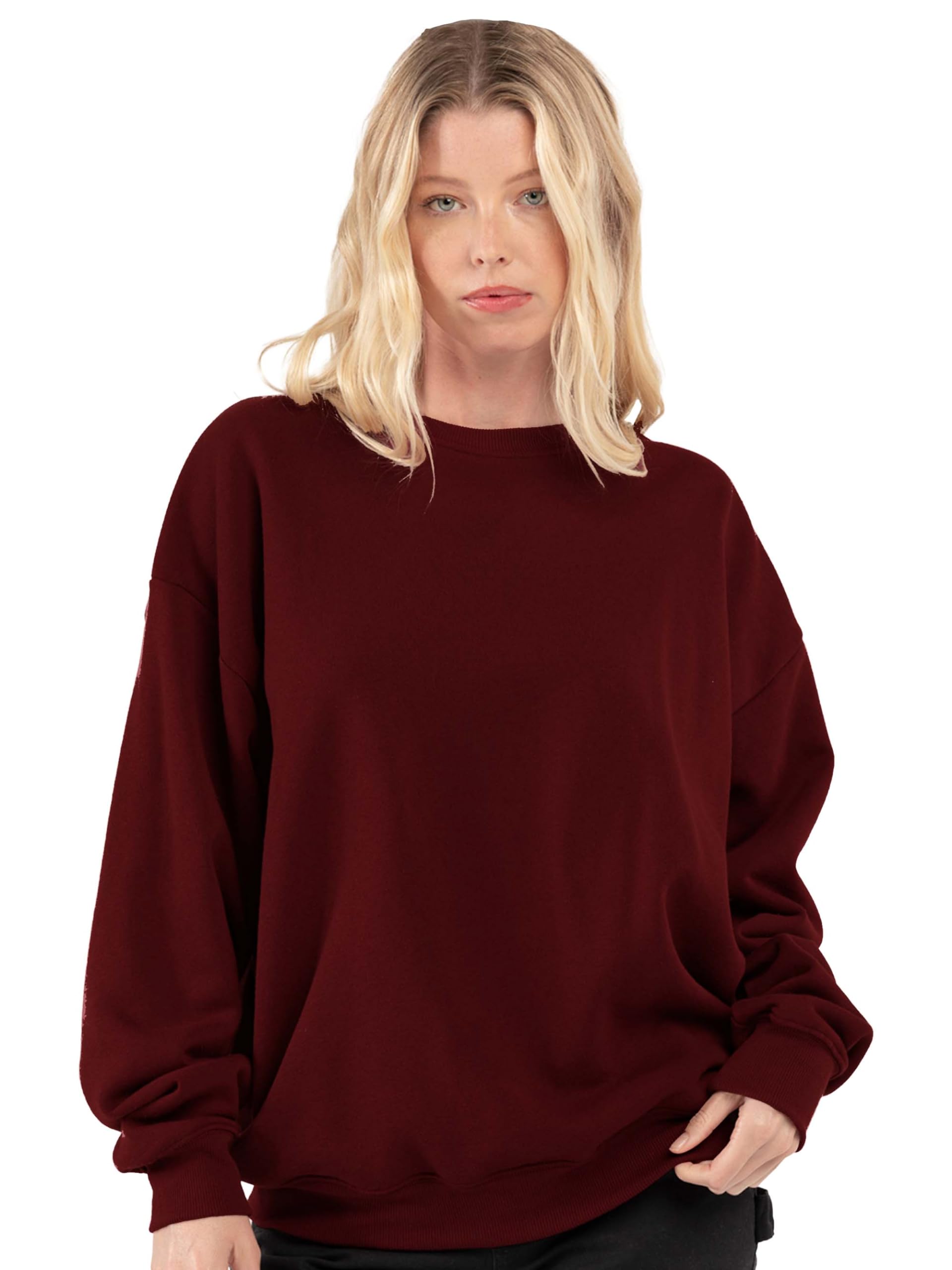 Koverify Plain Cotton Full Sleeves Round Neck Casual Pullover Sweatshirt for Women