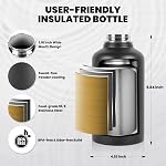 RAYMYLO Bouteille d'eau isolée 64 oz, acier inoxydable à vide à triple paroi (Cold for 48 Hrs), preuve de fuite & Non-BPA, Jug de jet d'eau à moitié Gallon avec poignée de paracord & Lys de paille, noir magique