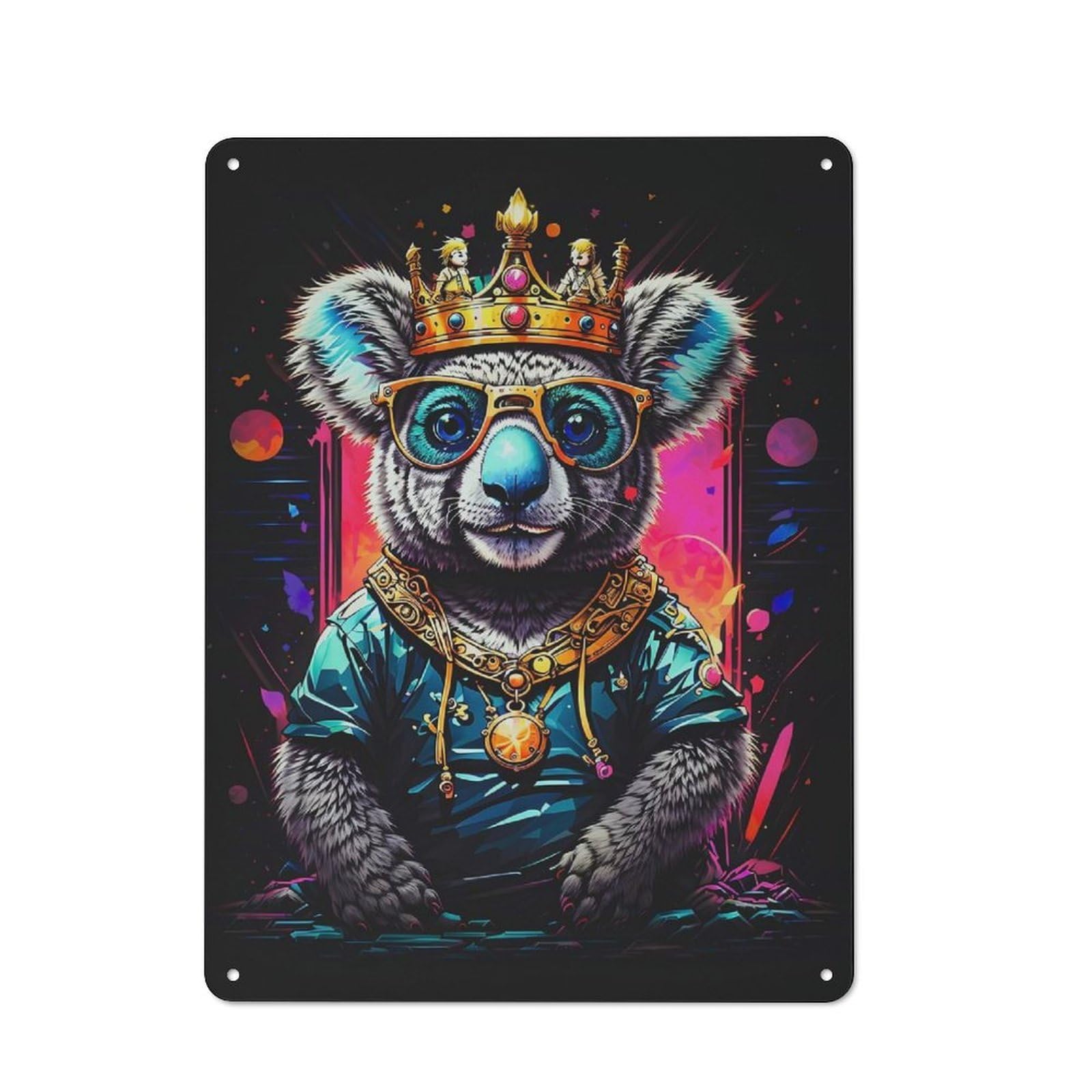 Junmoney Koalas Gold Crowned Vintage Metal Plaque 40X30cm, Diner Style Decor For Coffee Bar, Kitchen, Bistro Or Tea Corner
