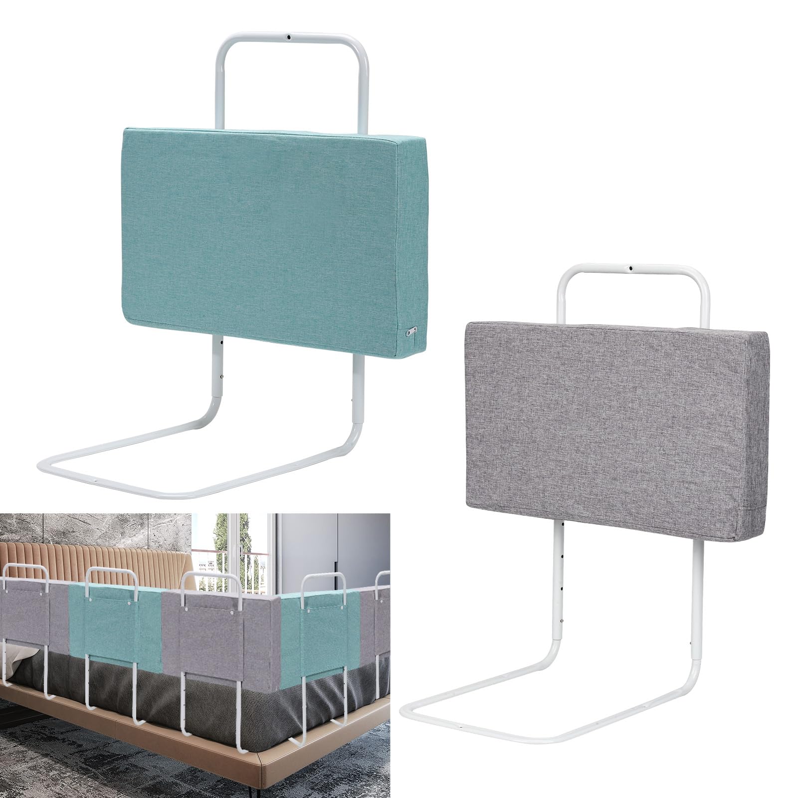 Eulenke Barrera para cama infantil de 60 x 28 cm, barrera para cuna de bebé, protección ajustable de 5 agujeros, barrera anticaída suave para camas familiares y cunas, gris