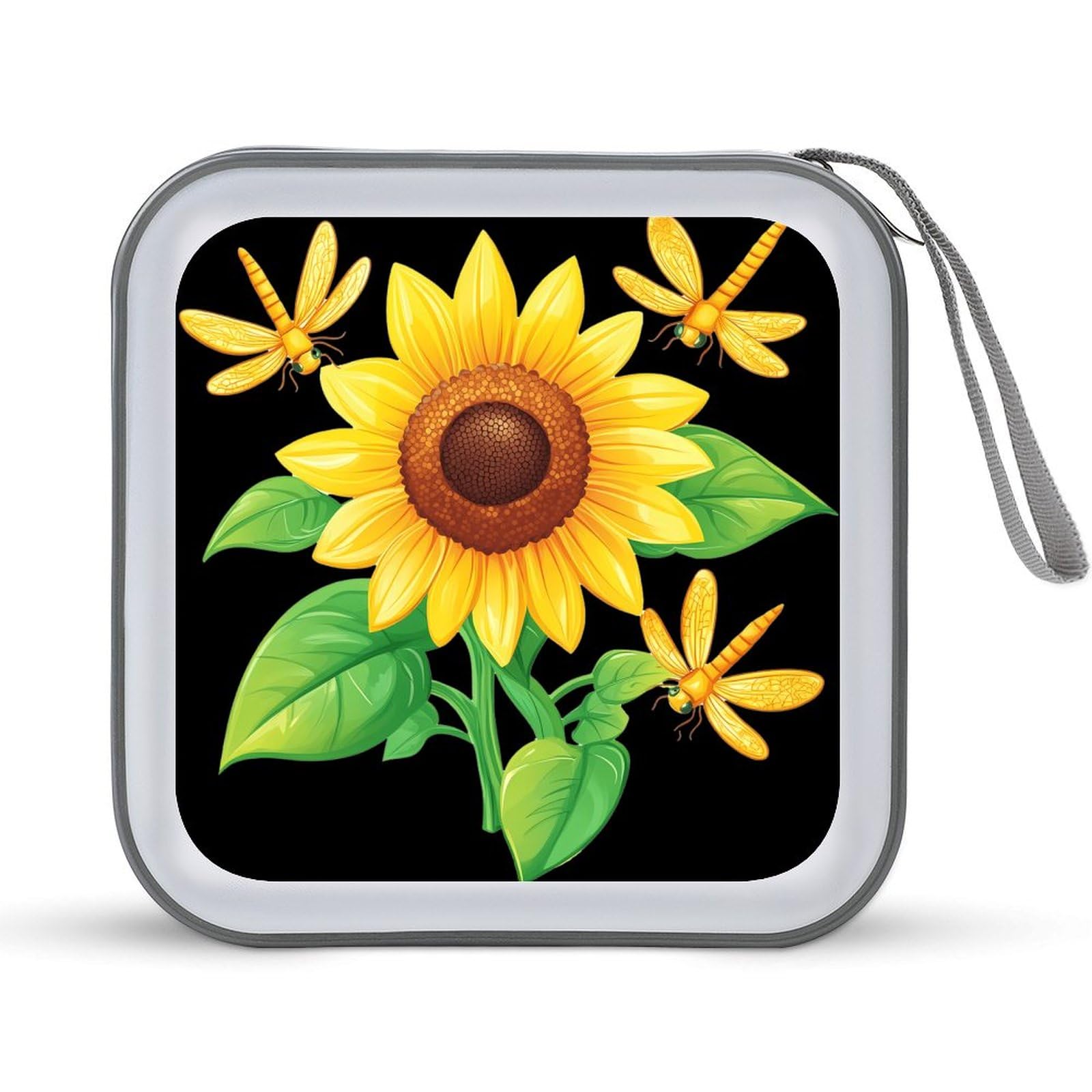 Dragonfly Sunflower CD Case Plastic DVD Case Holder Wallet Disc Storage Organizer for Car Travel