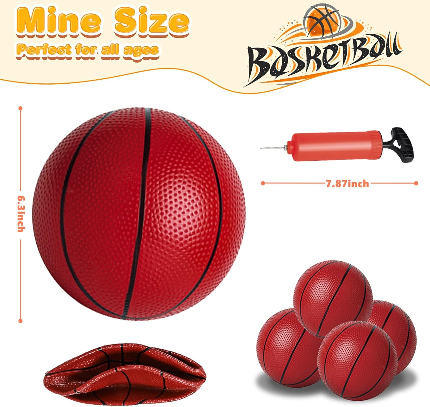 4pcs Mini Basketballs - 6 Inch Portable Rubber Balls for Toddlers with Pump, Suitable or Boys and Girls to Play Indoor and Outdoor, a Special Sports Gift for Toddlers Aged 3 Years Old and Above