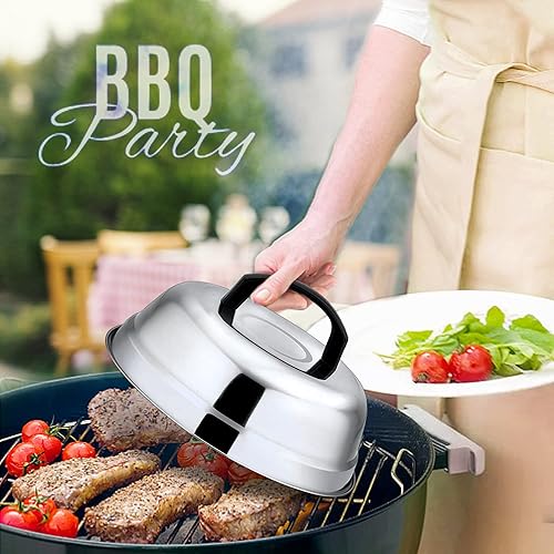 Miniatura 6 de Leonyo Juego de 2 tapas de cúpula de fusión de queso de 9 pulgadas, accesorios de plancha de acero inoxidable, cubierta duradera para cocinar al