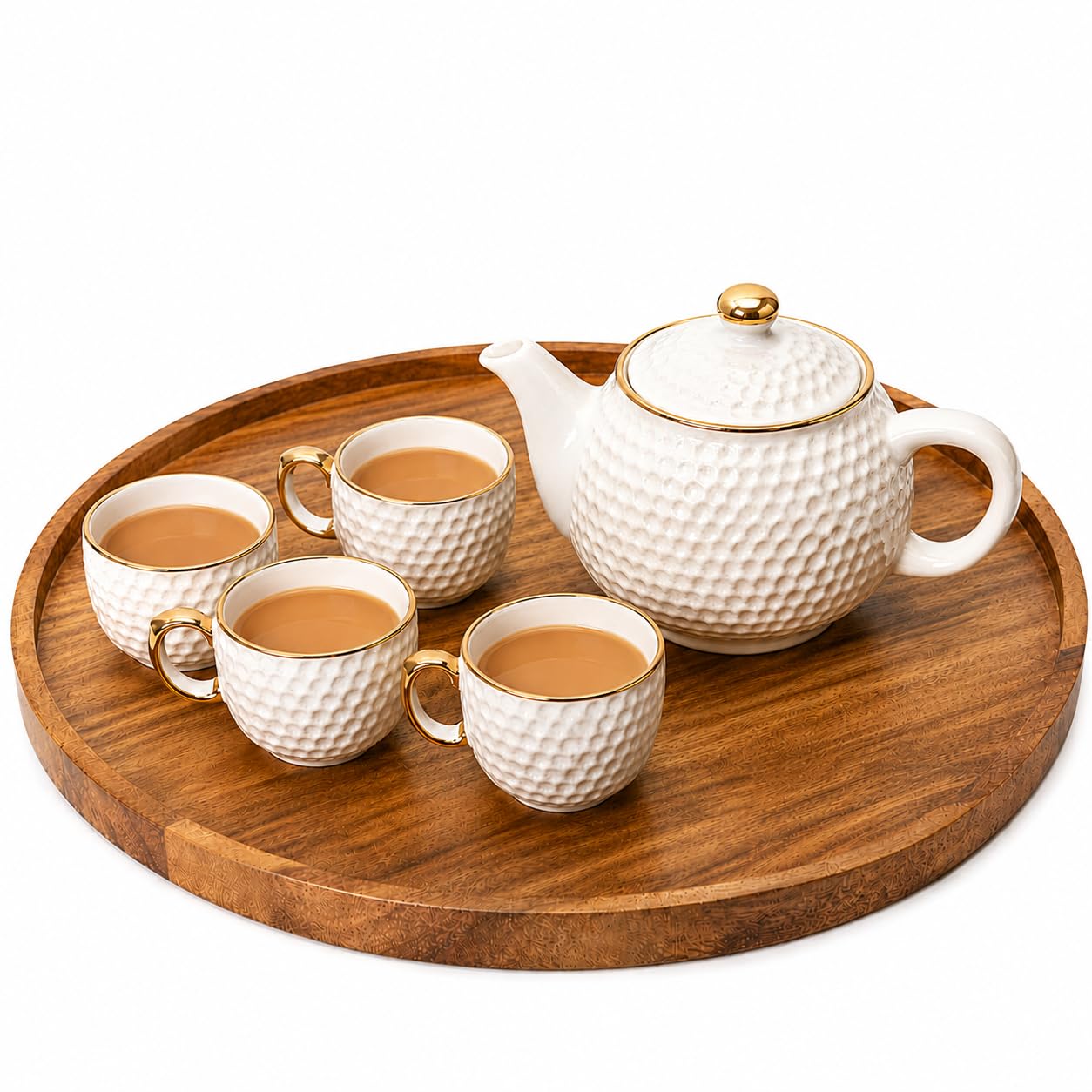 BAUZINI Decorative Round Acacia Wood Tray - Perfect Small Round Tray for Kitchen, Dining Room, Coffee Table & Home Decor Handmade Decorative Tray with Raised Edge (Brown)-image-0