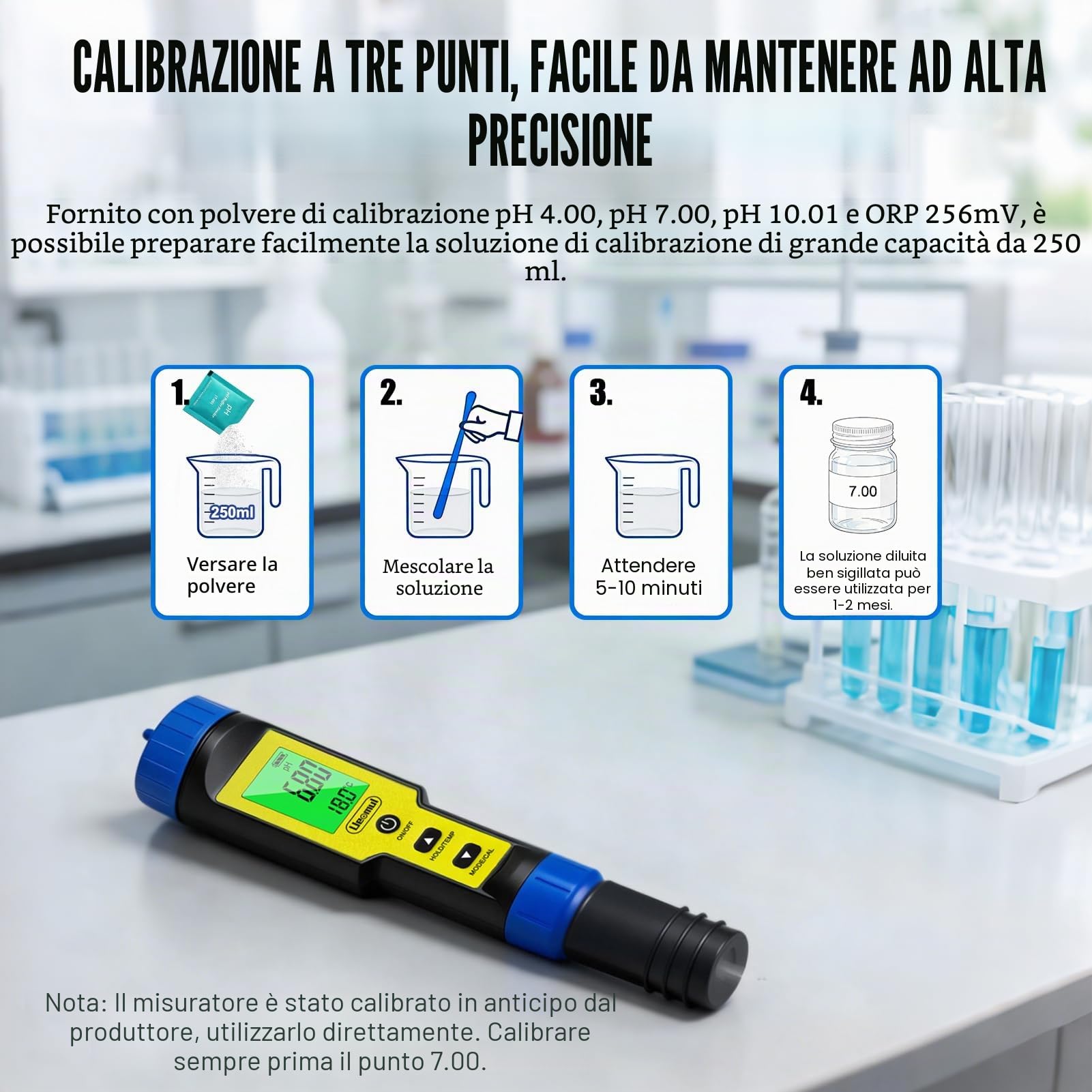 Misuratore pH e Cloro Piscina 7 IN-1, Tester pH Cloro (FAC) TDS EC SALT ORP e Temperatura con ATC, pH Meter precisione elevata 0,01pH per acqua potabile, acquario, idroponica, e spa