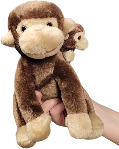 Miniatura 3 de Mini mono del nacimiento de la vida (7") mamá y bebé en la espalda. Suave peluche peludo con ojos duros. Animal de peluche.