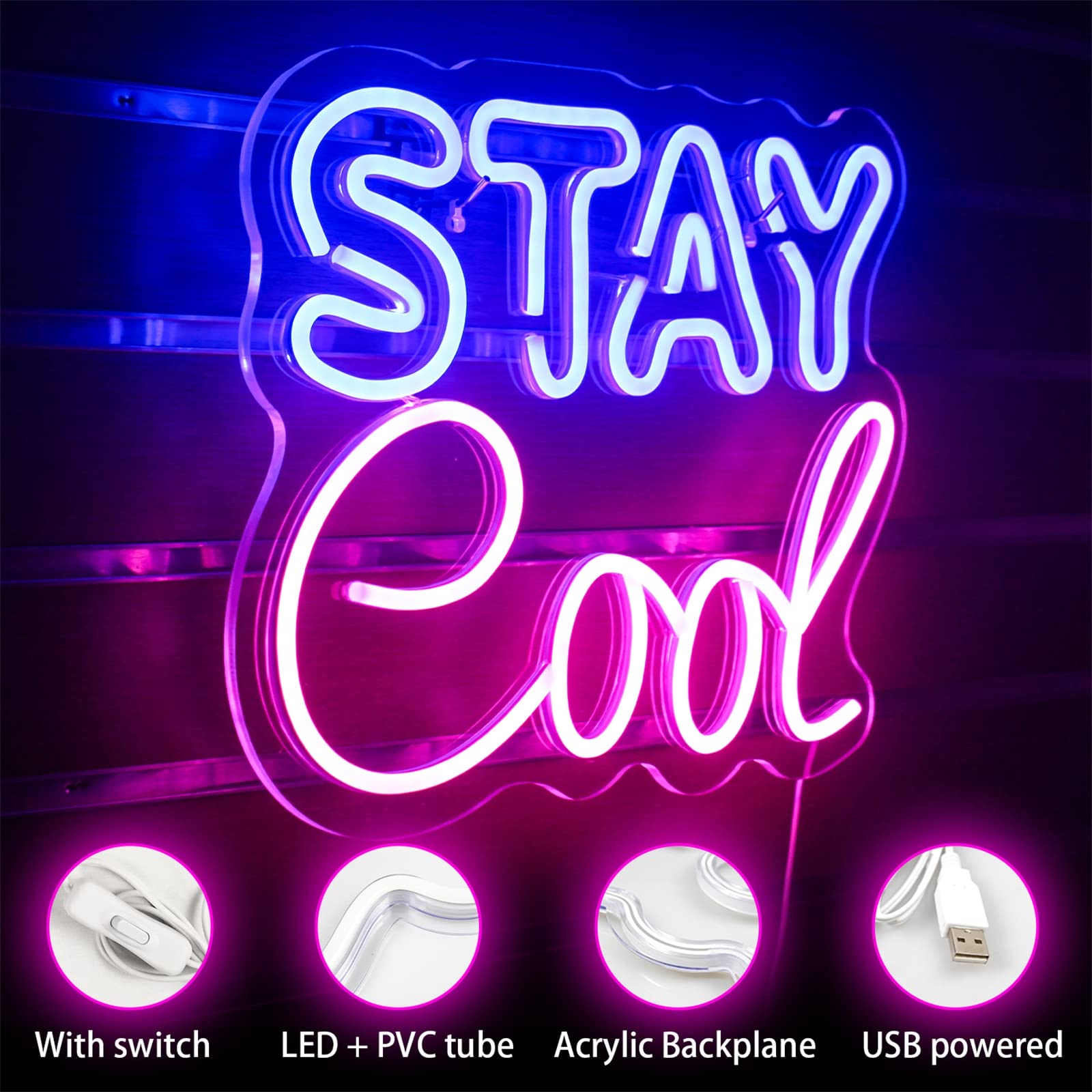 Neon Sign Light Keeps Stay Cool LED Neonlicht Hochzeit Acryl LED Wall Bar Sommer Party Decor Schönes Zimmer Geschenk Nachtlichter