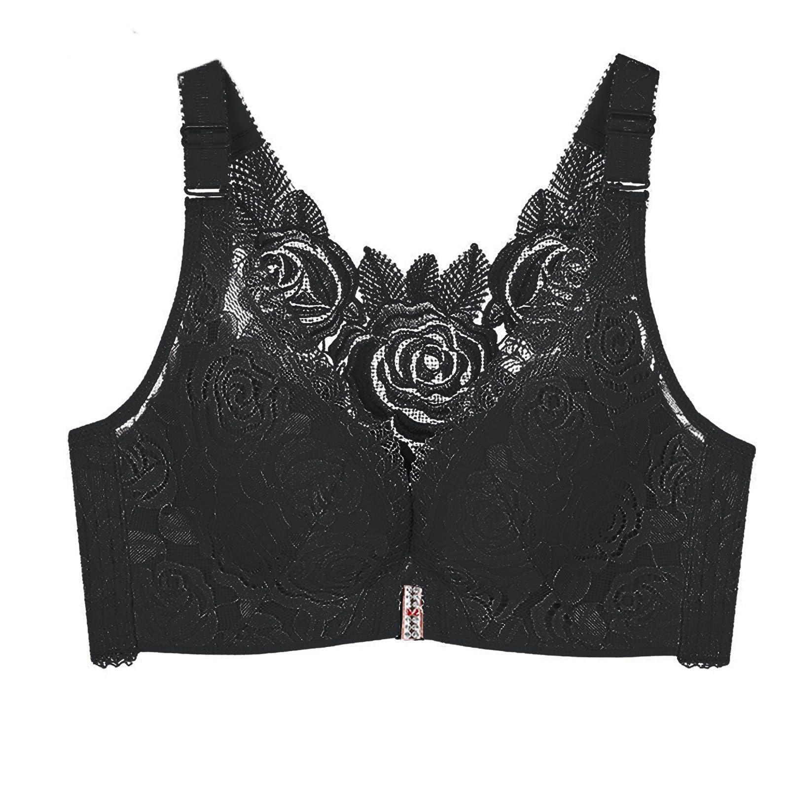 FloralComfort Rose Bra,Push Up Wire FreeSeamless Bra with Back Support,Front Closure Lace Comfy No Wire Bras