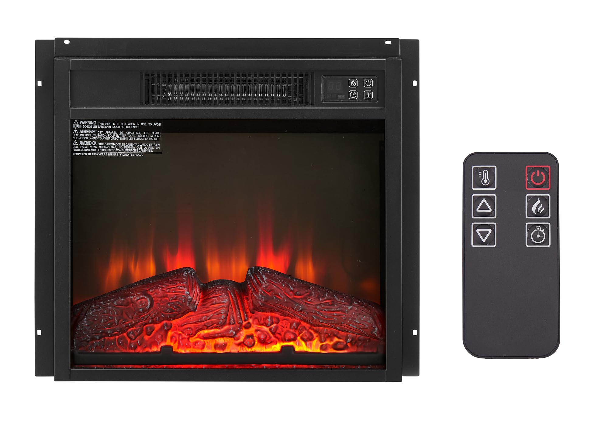 Electric Fireplace Insert 18" 1400W 120V Equipped with Remote Control Ultra Thin Heater with Log Set & Realistic Flame - Black